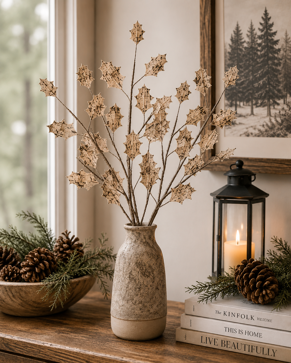Brown Holly Leaves Spray