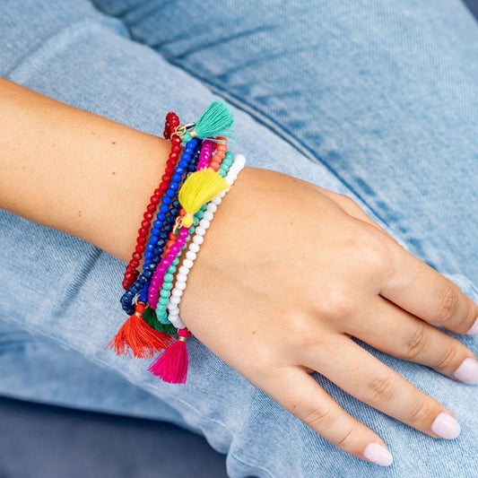 Patsy Solid Crystal Stretch Bracelet with Tassel