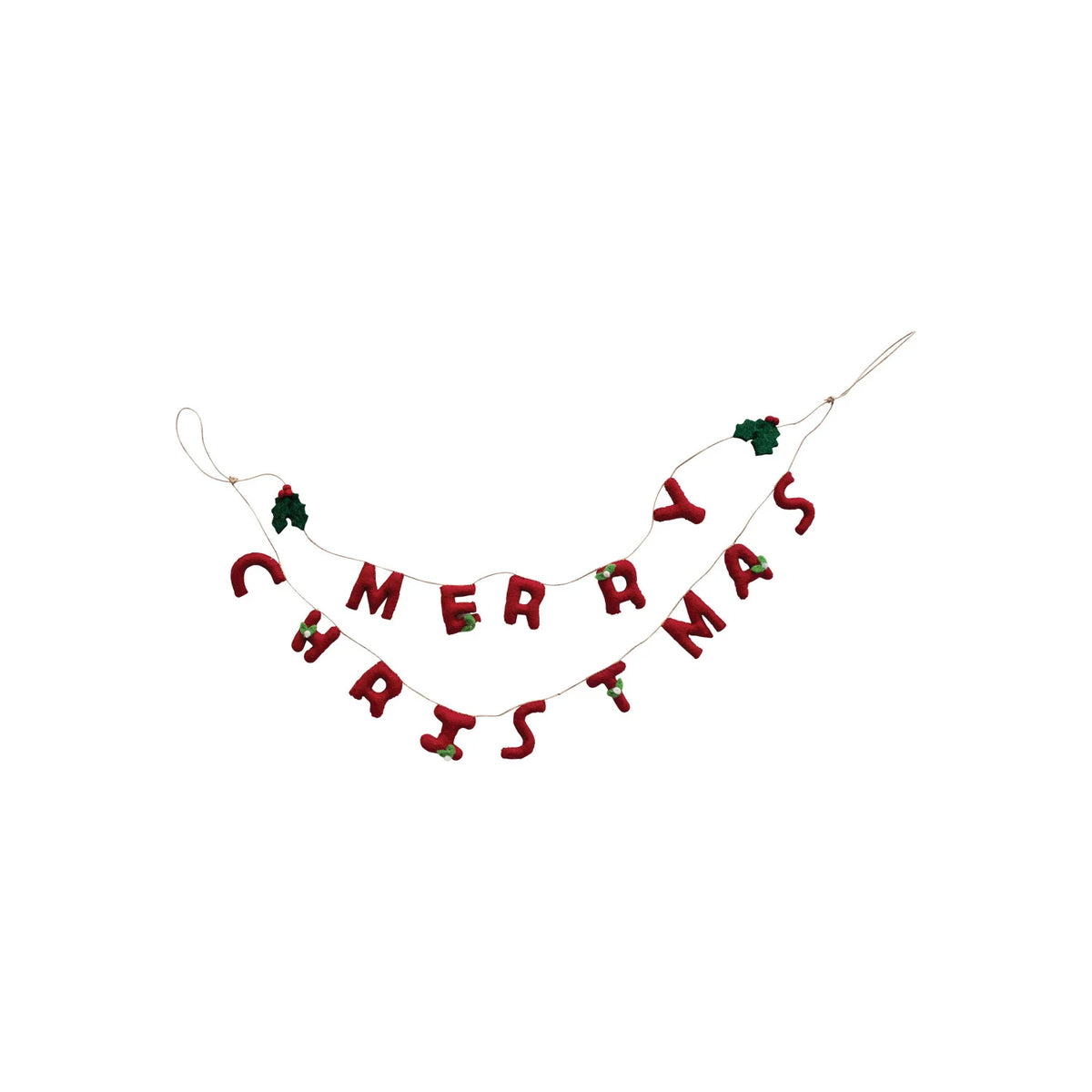 Garland w/ Holly Leaves & Berries "Merry Christmas", Red & Green