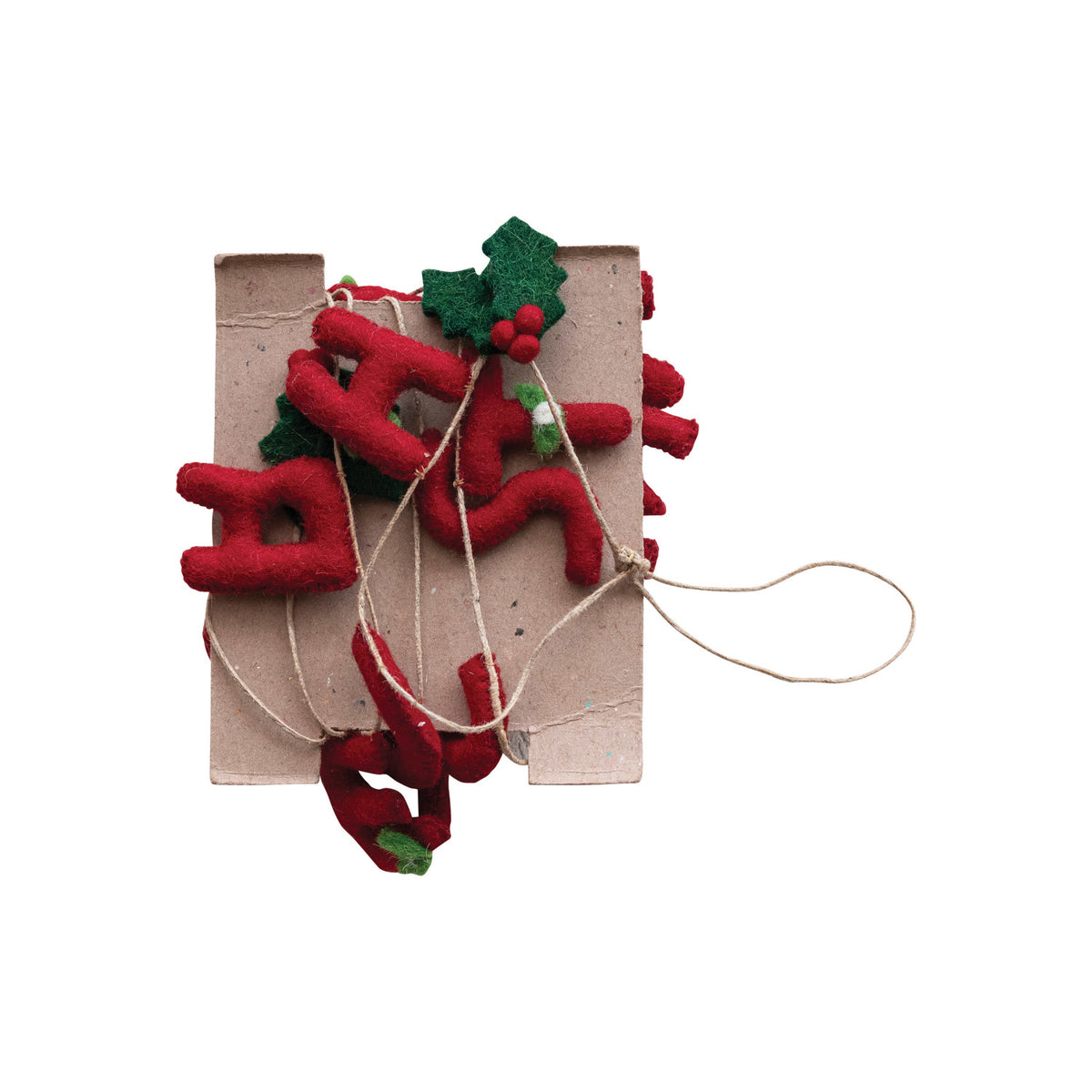 Garland w/ Holly Leaves & Berries "Merry Christmas", Red & Green