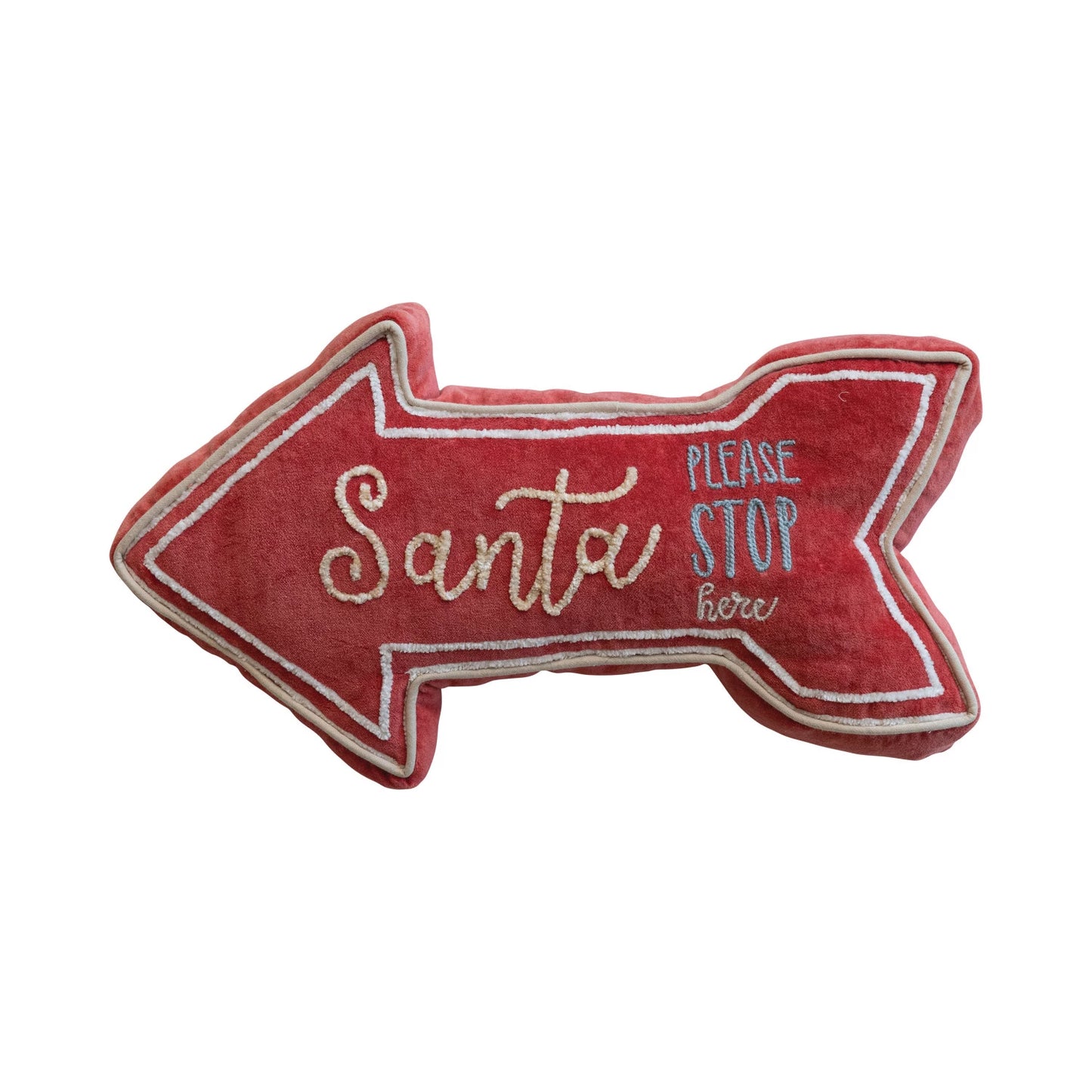 Santa Stop Here Velvet Arrow Shaped Lumbar Pillow