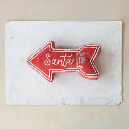 Santa Stop Here Velvet Arrow Shaped Lumbar Pillow