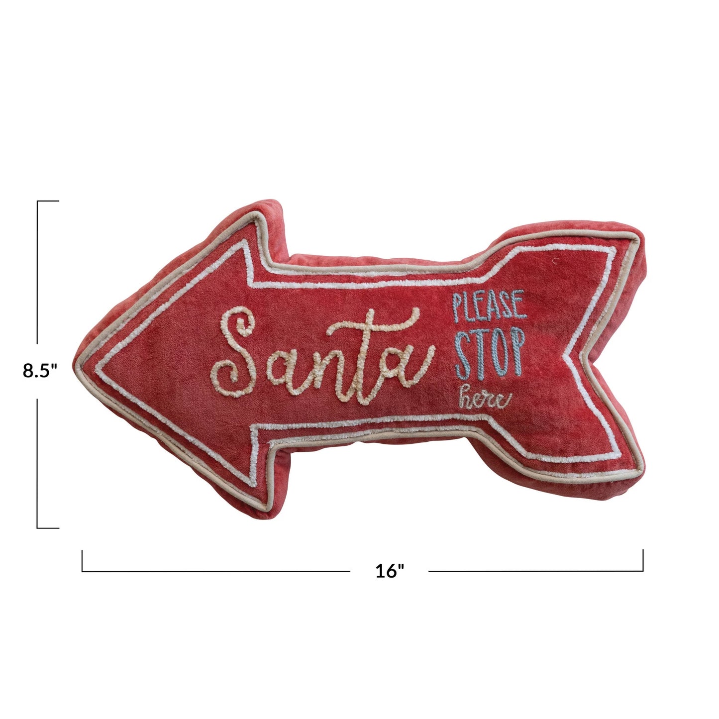 Santa Stop Here Velvet Arrow Shaped Lumbar Pillow