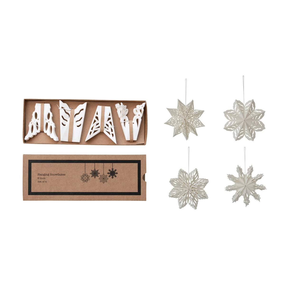Handmade Recycled Paper Folding Snowflake Ornaments, Boxed Set of 4