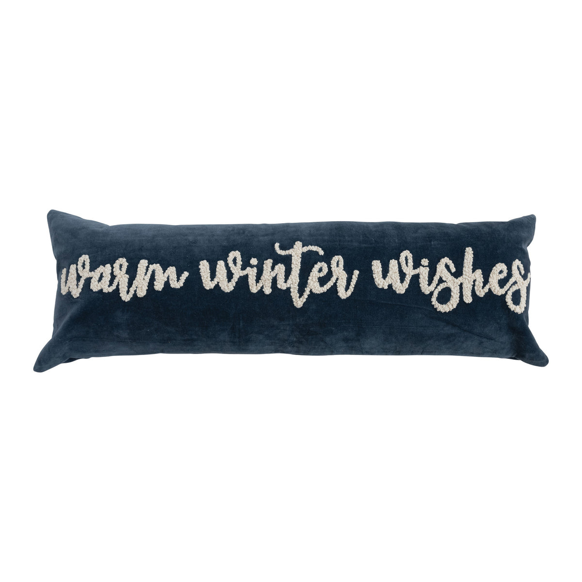 Lumbar Pillow with Embroidered "Warm Winter Wishes"