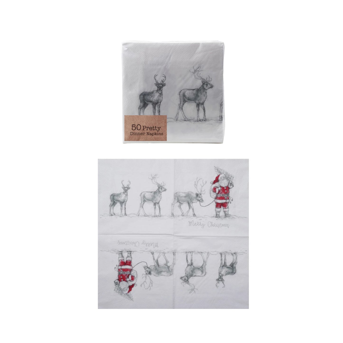 Paper Napkins with Santa Leading Reindeer Image (50 Folded Pieces)