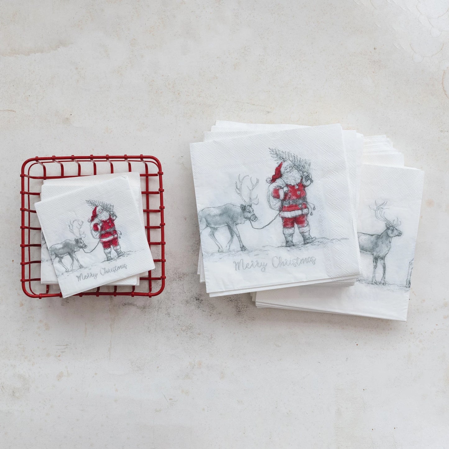 Paper Cocktail Napkins with Santa Leading Reindeer Image (50 Pieces)