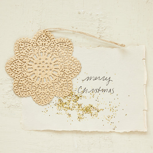 Embossed Metal Snowflake Ornament with Punched Pattern, Gold Finish