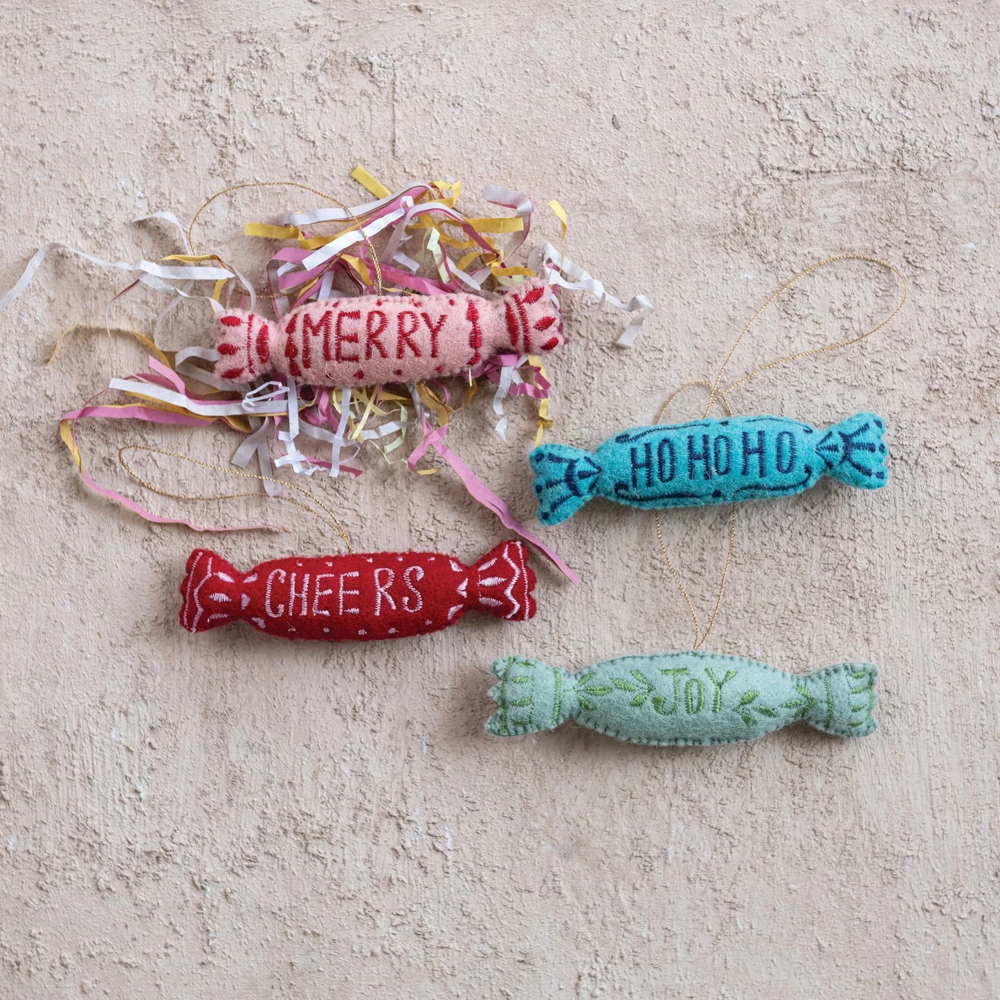 Handmade Wool Felt Candy Shaped Ornament with Embroidery