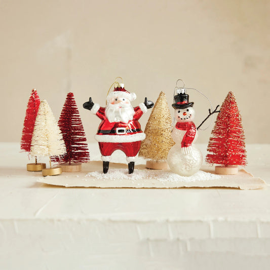 4-1/4"H Mercury Glass & Wire Snowman Ornament, White, Red & Black