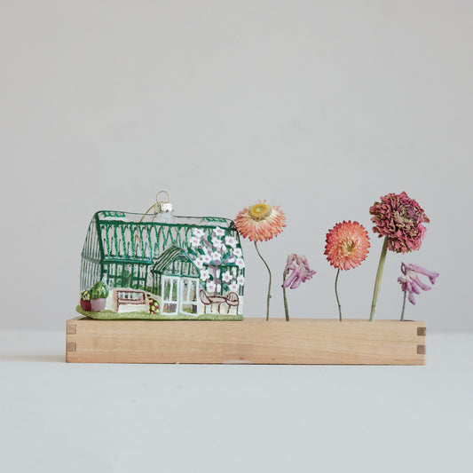 Hand-Painted Glass Greenhouse Ornament with Glitter