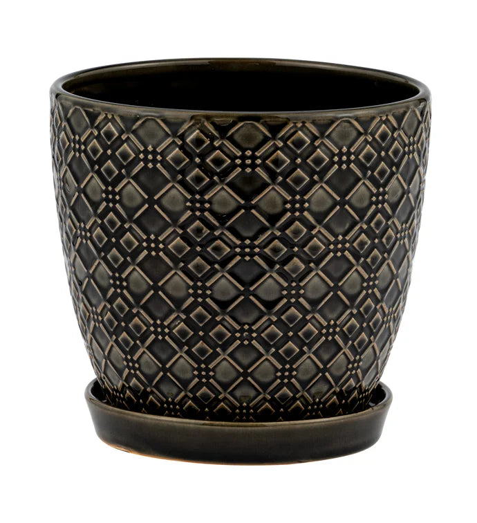 black ceramic plant pot saucers Black Laser Pot with Saucer