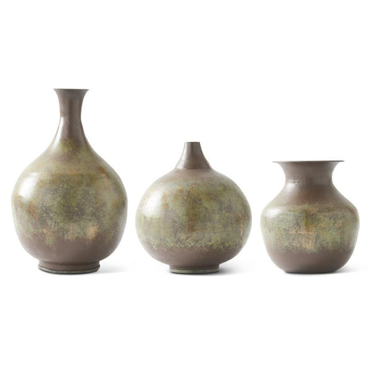 Brown & Green Metal Vases