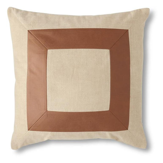 Square Tan w/ Brown Leather Pillow