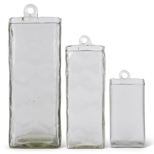 Hand-blown Square Clear Glass Hanging Vase