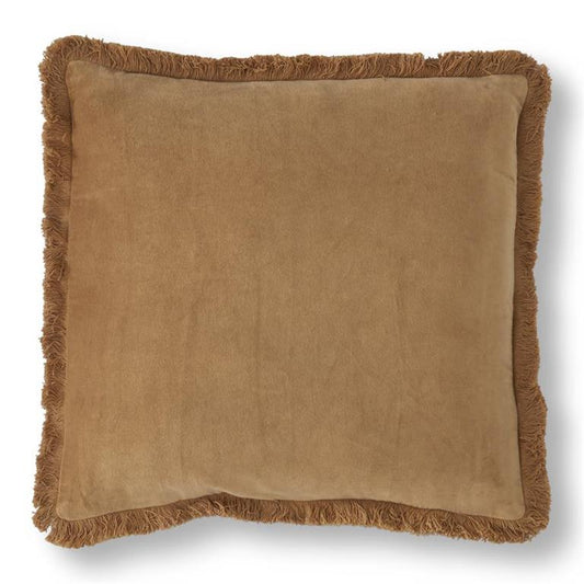 Soft Tan Cotton Pillow w/ Fringe