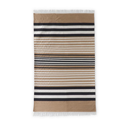 Cream Tan & Black Striped Rug