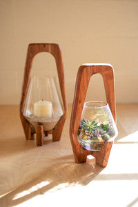 Oval Wood and Glass Lantern