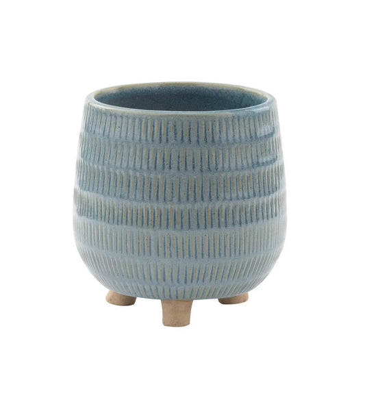 Blue/White Ribbed Footed Planter